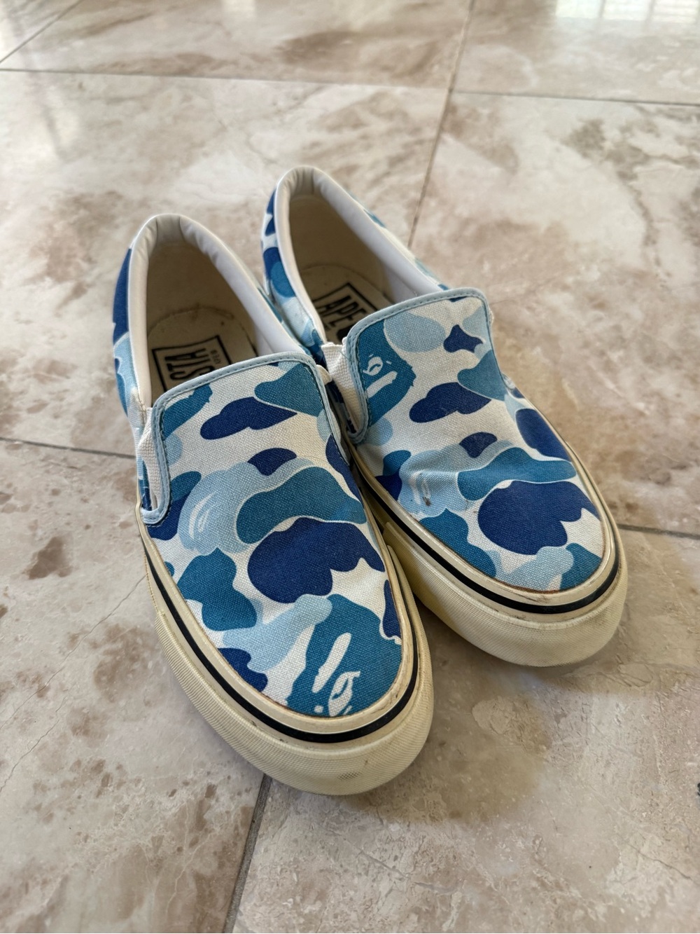 A Bathing Ape Slip-On Sneakers in Blue Camo Print
